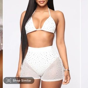 Icy Girl Rhinestone 2 Piece Sunsuit - White